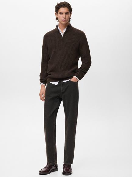 Mango Park Wool Blend Zip Neck Jumper - view 2, Brown
