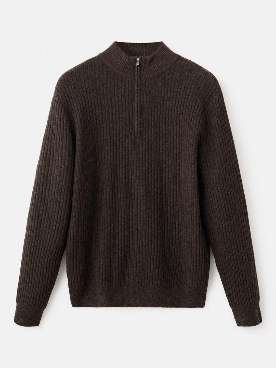 Product image 3 of 8, which shows Mango Park Wool Blend Zip Neck Jumper, Brown, S