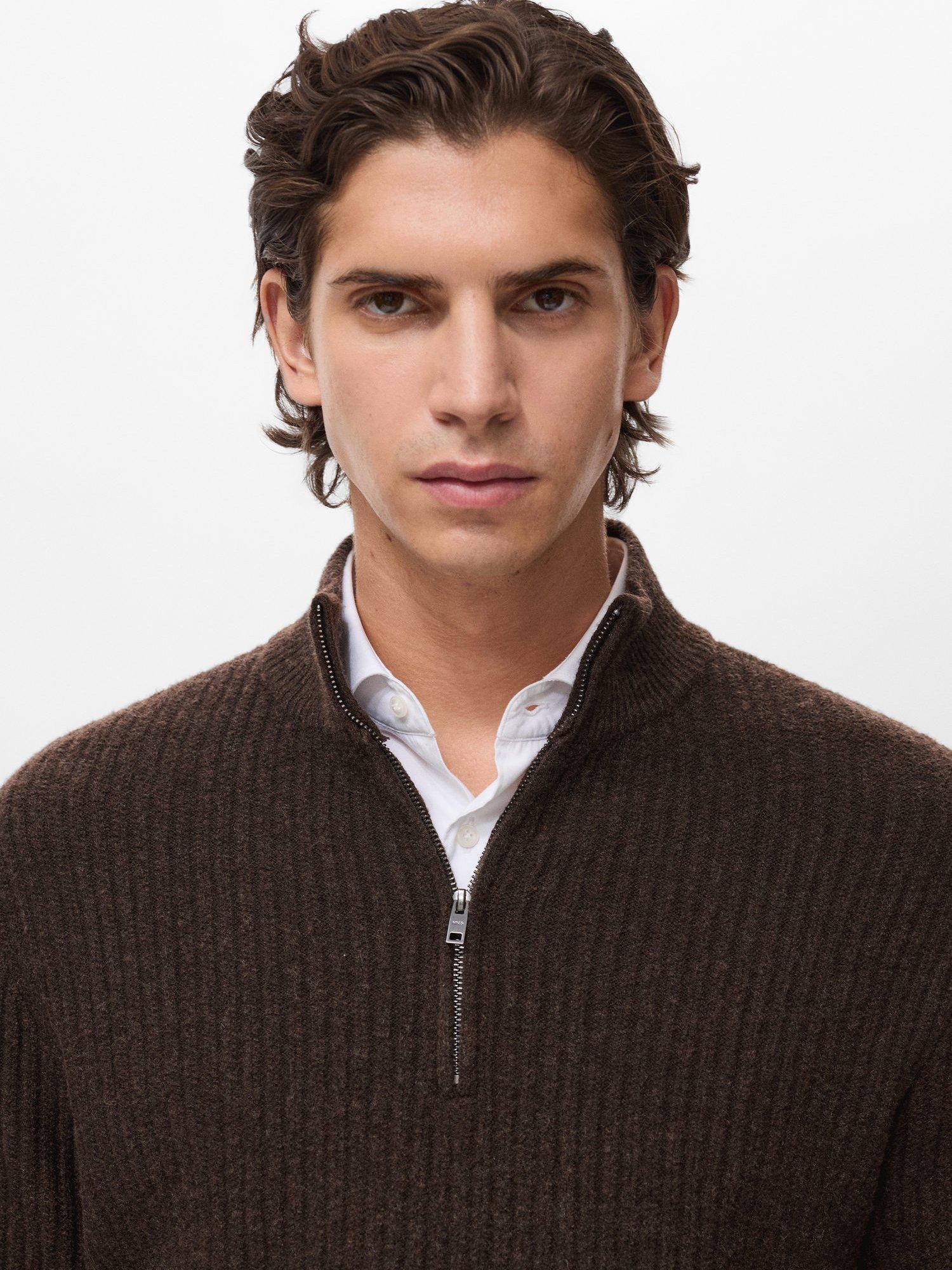 Product image 6 of 8, which shows Mango Park Wool Blend Zip Neck Jumper, Brown, S