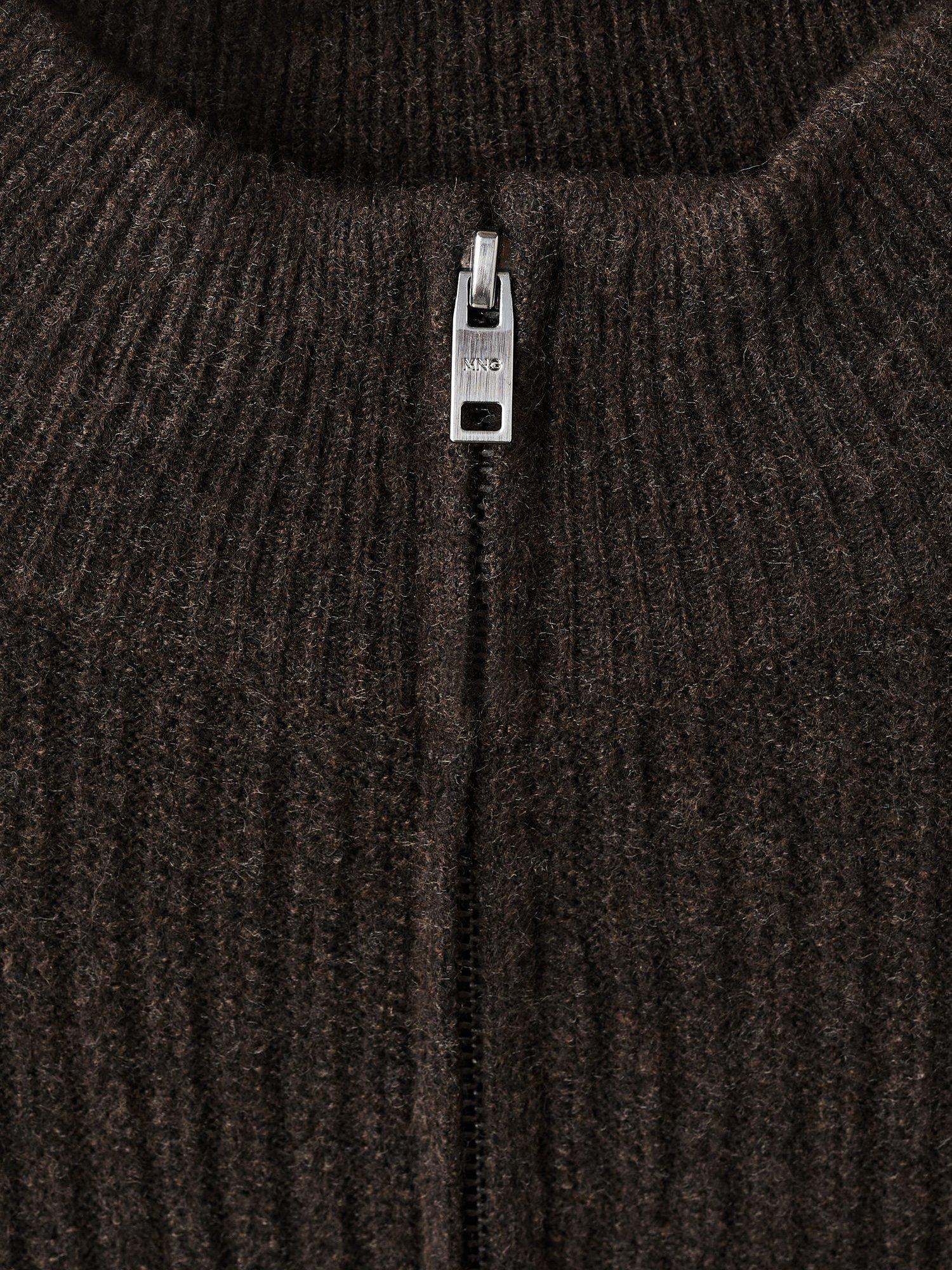 Product image 8 of 8, which shows Mango Park Wool Blend Zip Neck Jumper, Brown, S