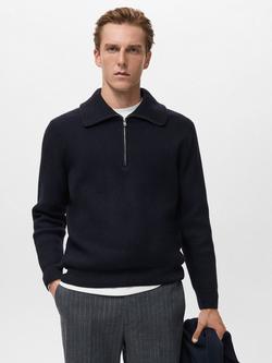 Mango Parkyd Zip Neck Jumper, Navy, Navy
