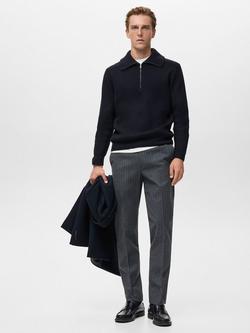 Mango Parkyd Zip Neck Jumper, Navy - view 2, Navy