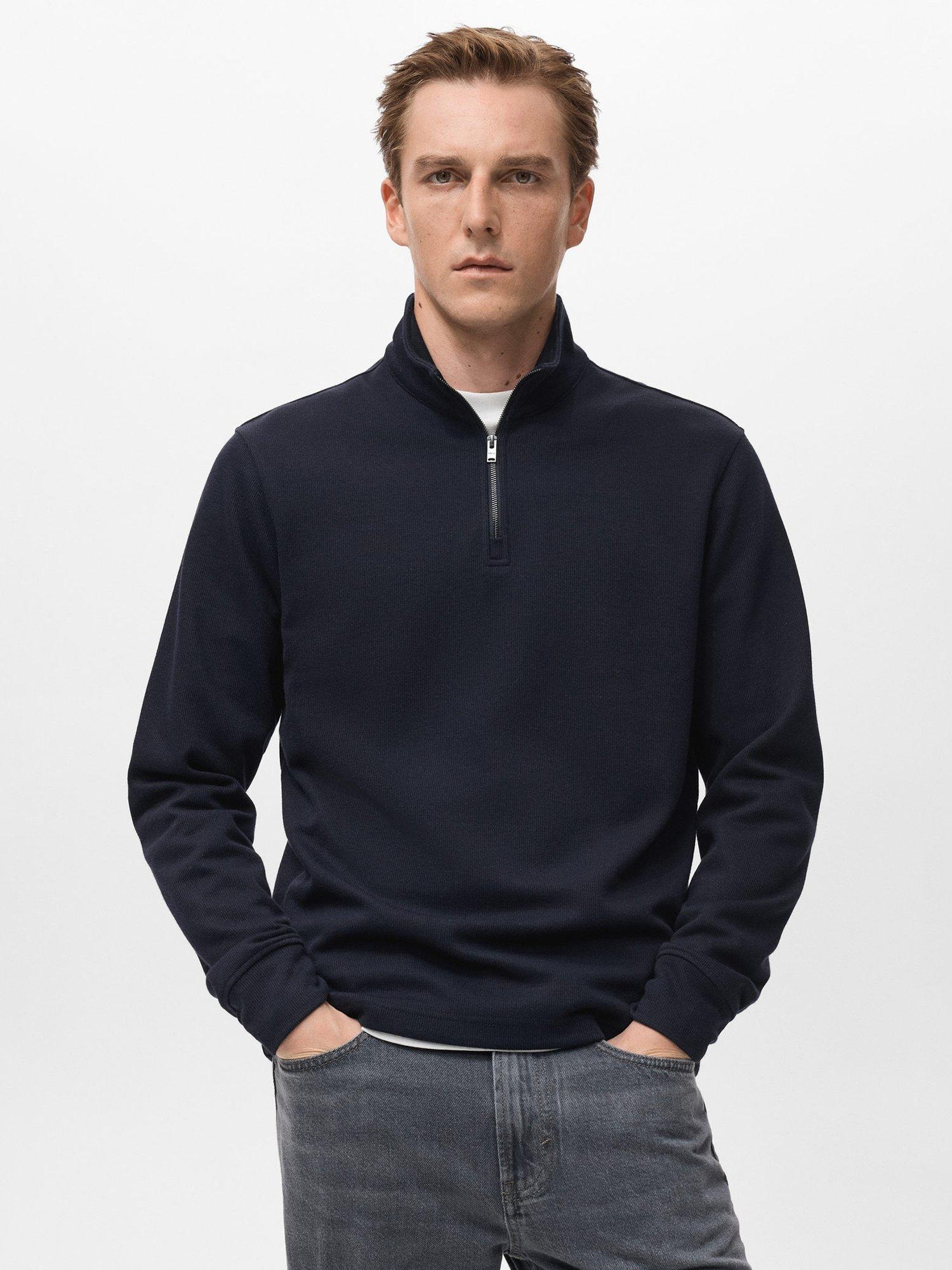 Mango Shangai Cotton Blend High Zip Neck Sweatshirt