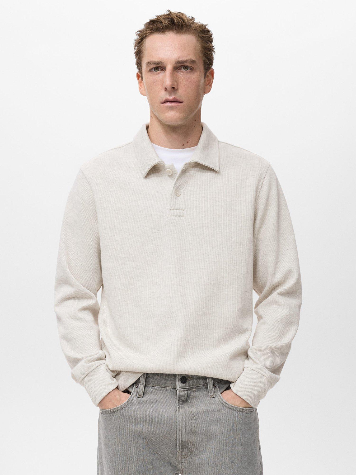 Product image 1 of 8, which shows Mango Shangaip Cotton Blend Knit Polo Top, Light Beige, L