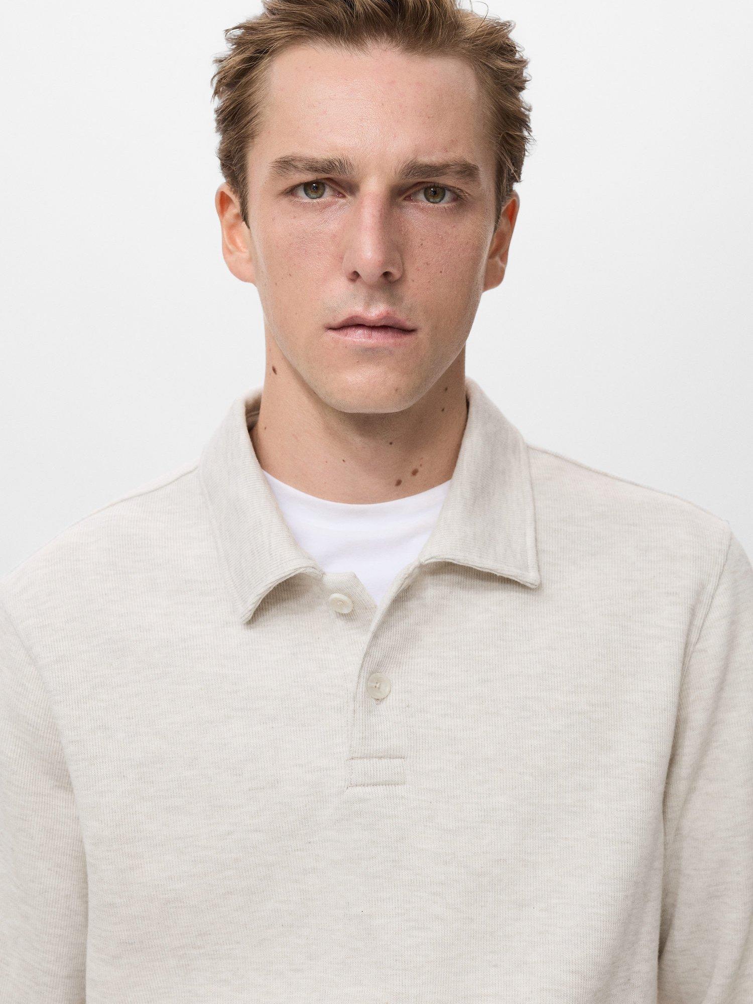 Product image 6 of 8, which shows Mango Shangaip Cotton Blend Knit Polo Top, Light Beige, L