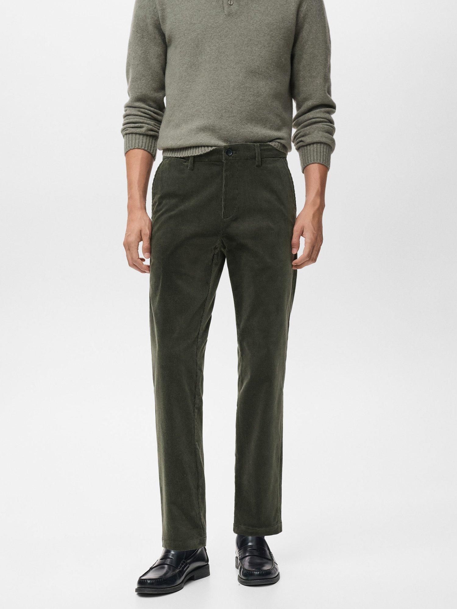 Product image 1 of 8, which shows Mango Berdam Cotton Blend Straight Corduroy Trousers, Khaki, 30
