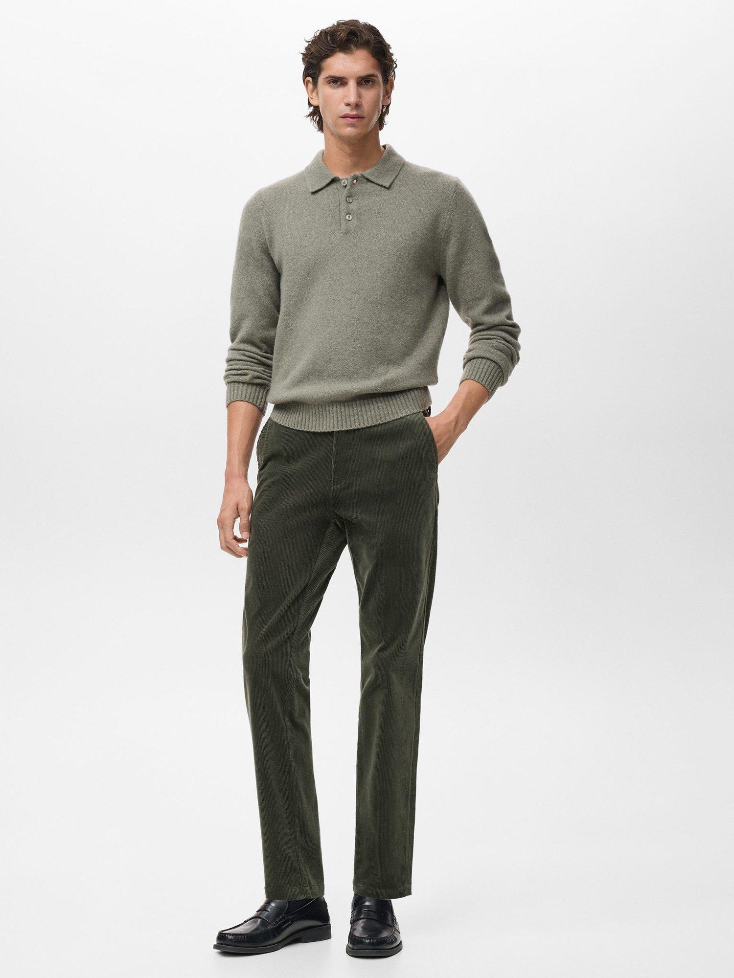 Product image 2 of 8, which shows Mango Berdam Cotton Blend Straight Corduroy Trousers, Khaki, 30