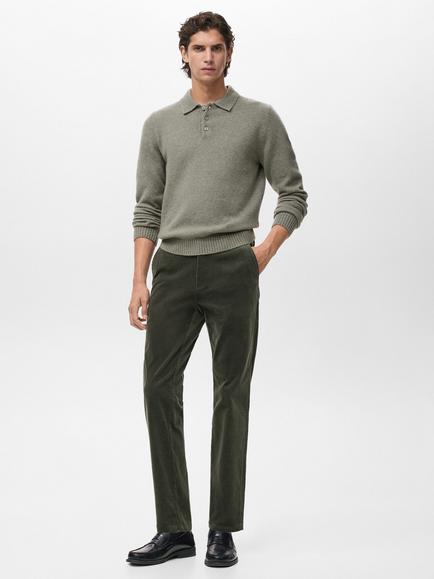 Mango Berdam Cotton Blend Straight Corduroy Trousers - view 2, Khaki