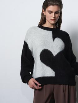 French Connection Hadlee Jessika High Neck Heart Jumper, Black/Winter White - view 2, Black/Winter White