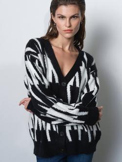 French Connection Hadlee Jessika Geometric Cardigan, Black/Winter White - view 2, Black/Winter White