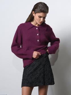French Connection Colleen Diamante Polo Jumper, Mulberry, Mulberry