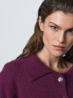 French Connection Colleen Diamante Polo Jumper, Mulberry - view 2, Mulberry
