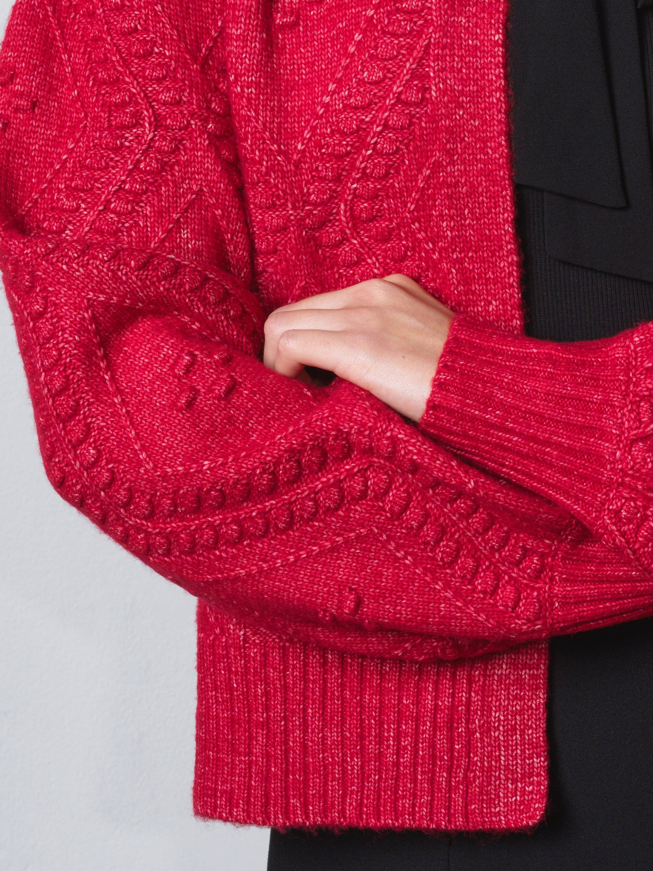 Product image 2 of 6, which shows French Connection Kitty Bobble Bow Cardigan, Lipstick Red/Black, XS