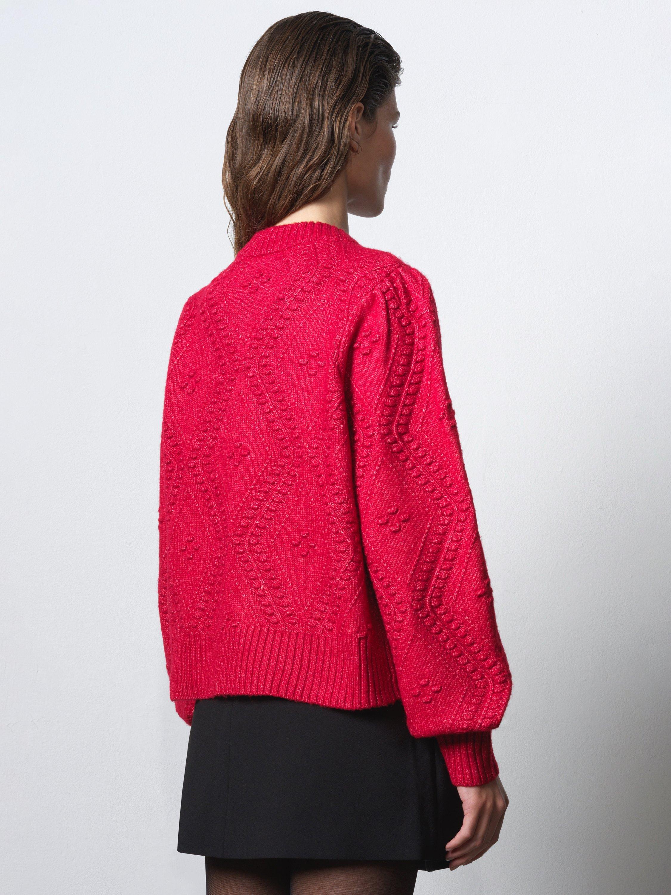 Product image 5 of 6, which shows French Connection Kitty Bobble Bow Cardigan, Lipstick Red/Black, XS