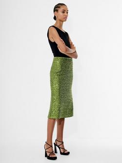 French Connection Elena Sequin Midi Skirt, Winter Olive Green - view 2, Winter Olive Green