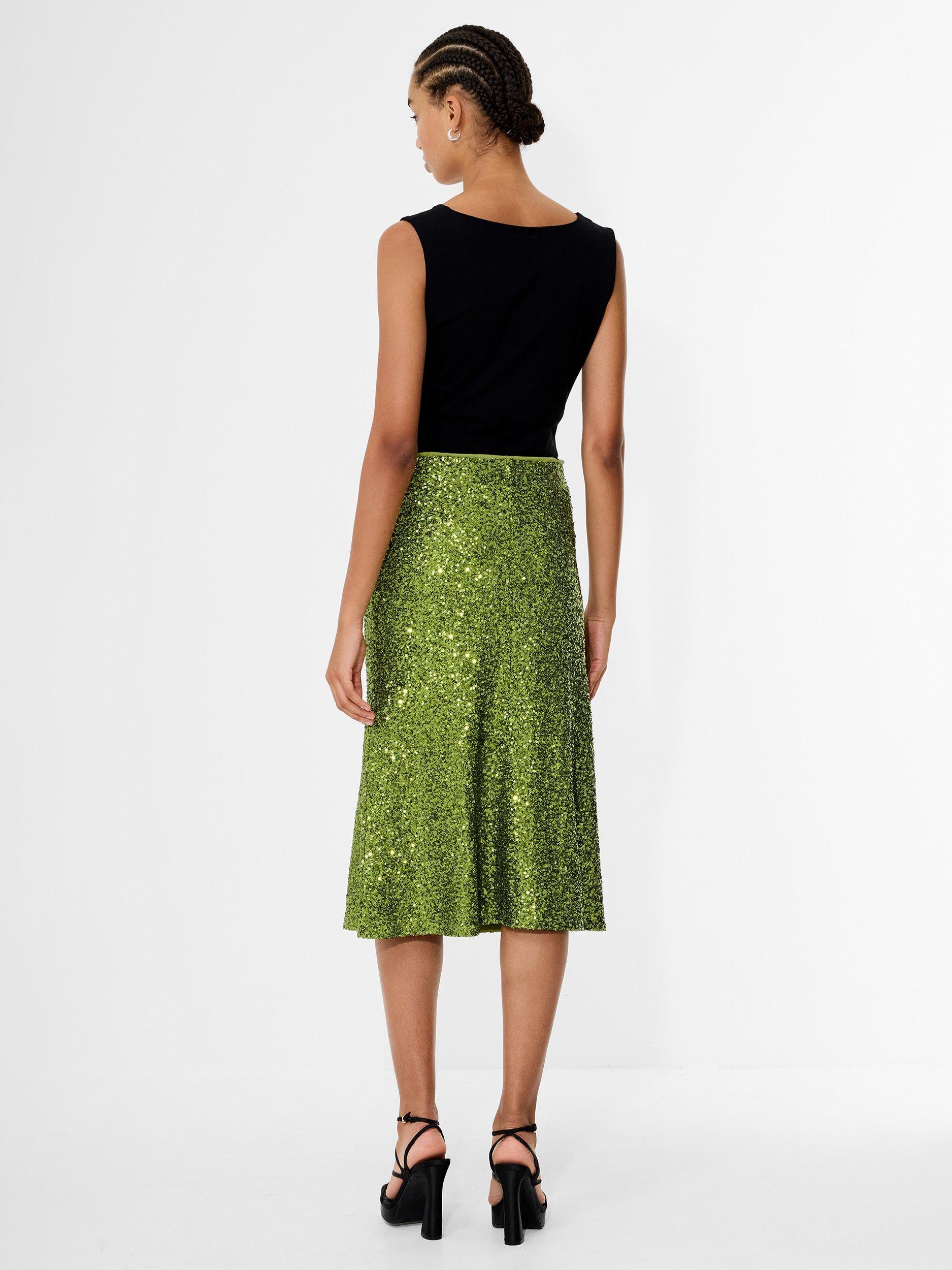 Product image 4 of 5, which shows French Connection Elena Sequin Midi Skirt, Winter Olive Green, S