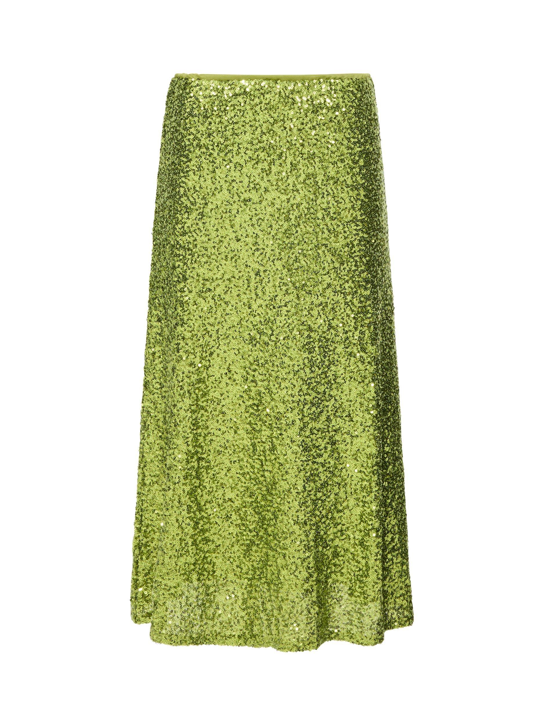 Product image 5 of 5, which shows French Connection Elena Sequin Midi Skirt, Winter Olive Green, S