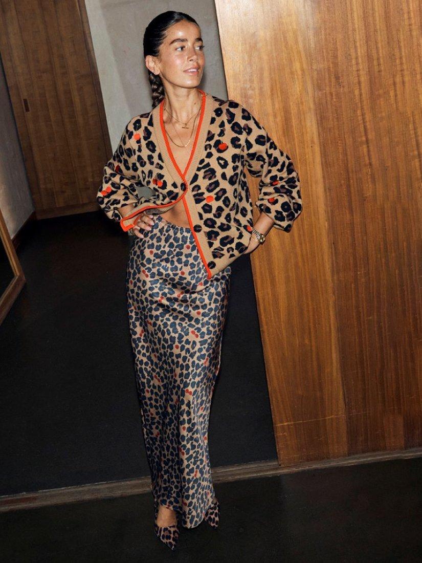 Product image 1 of 3, which shows Never Fully Dressed Cherry Leopard Print V-Neck Cardigan, Brown/Multi, XS