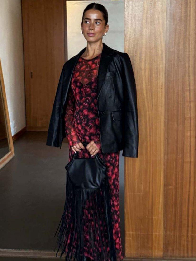 Product image 2 of 3, which shows Never Fully Dressed Cherry Mesh Soho Dress, Black Multi Black, 6