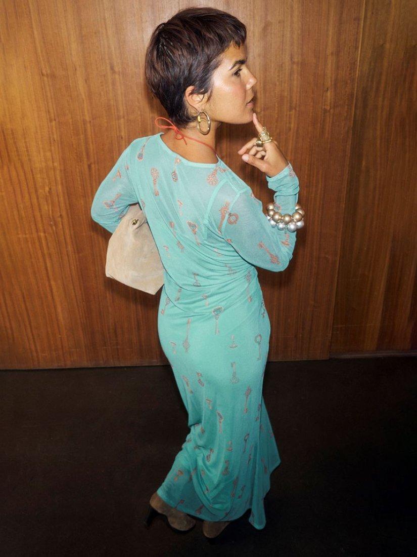 Product image 2 of 5, which shows Never Fully Dressed Mesh Long Sleeved Dress, Turquoise, 6