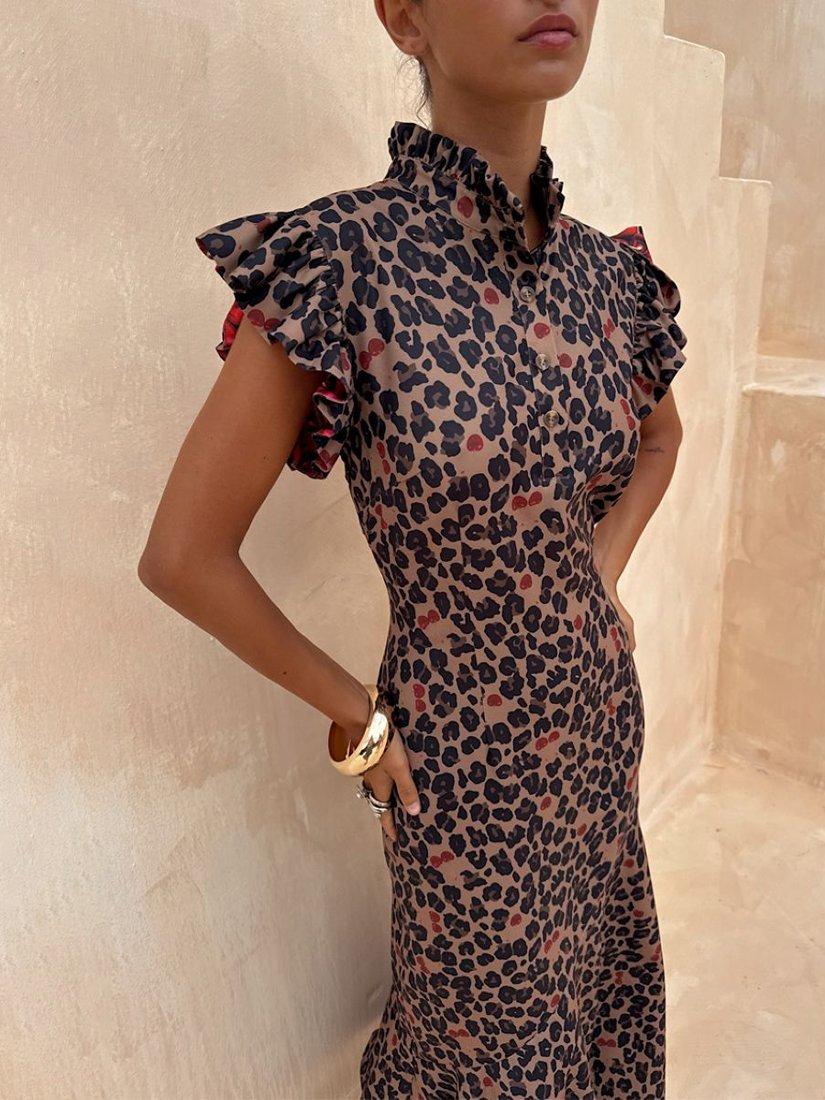 Product image 1 of 7, which shows Never Fully Dressed Remi Cherry Leopard Print Midi Dress, Black Multi Black, 6