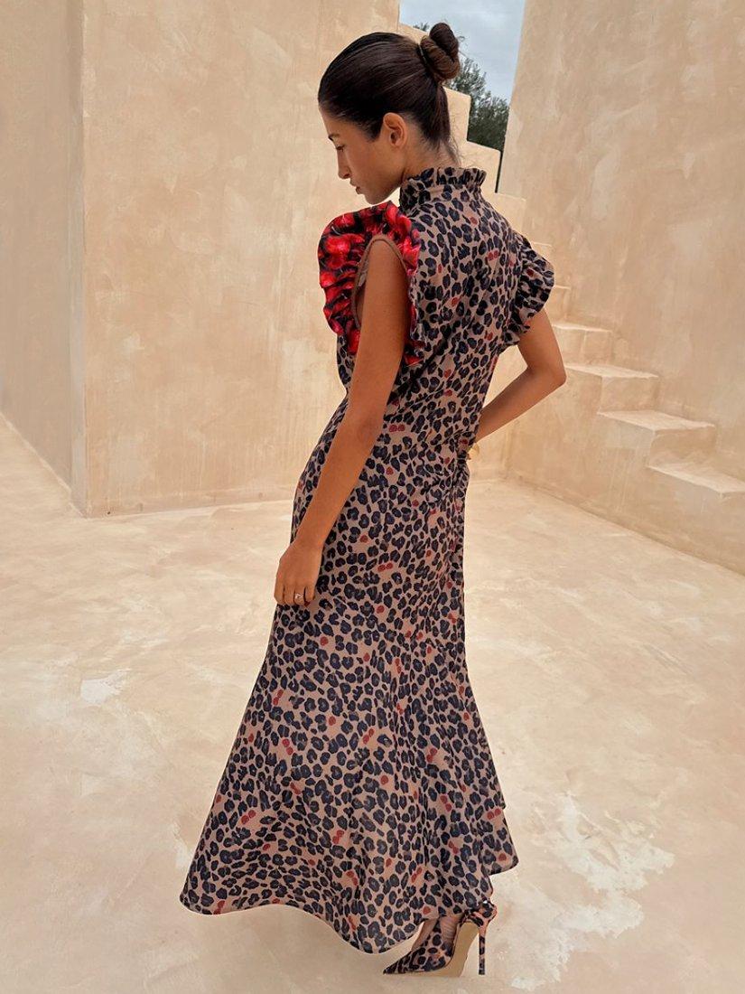 Product image 3 of 7, which shows Never Fully Dressed Remi Cherry Leopard Print Midi Dress, Black Multi Black, 6