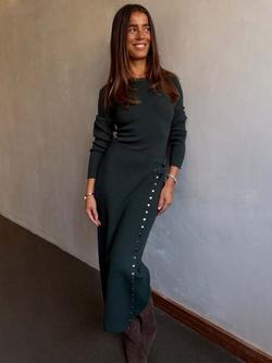 Never Fully Dressed Long Sleeves Stud Embellished Dress, Green, Green