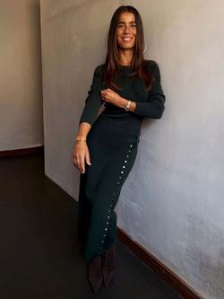 Never Fully Dressed Long Sleeves Stud Embellished Dress, Green - view 2, Green