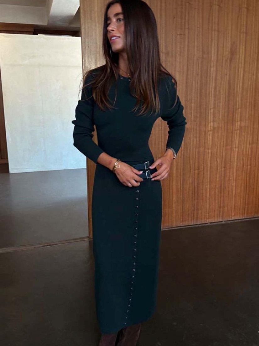 Product image 4 of 5, which shows Never Fully Dressed Long Sleeves Stud Embellished Dress, Green, XS