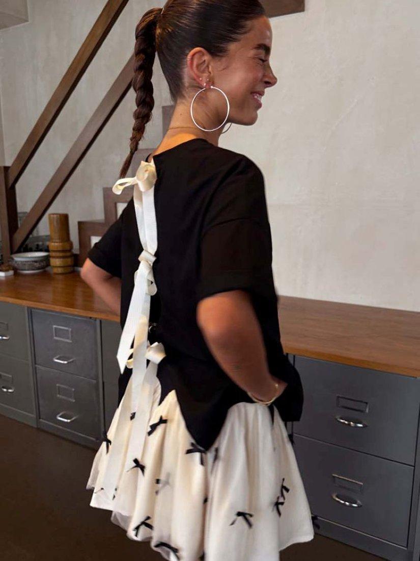 Product image 2 of 6, which shows Never Fully Dressed Monika Bow Mini Skirt, Black, 6