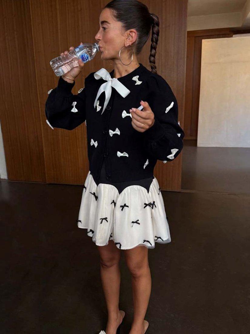 Product image 5 of 6, which shows Never Fully Dressed Monika Bow Mini Skirt, Black, 6