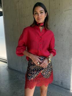 Never Fully Dressed Leopard Print Lace Trim Skirt, Brown, Brown