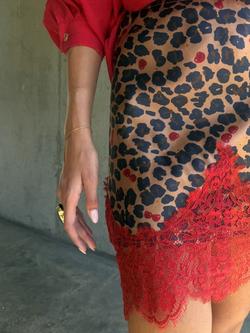 Never Fully Dressed Leopard Print Lace Trim Skirt, Brown - view 2, Brown