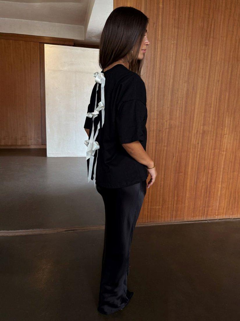 Product image 4 of 4, which shows Never Fully Dressed Bow Back T-Shirt, Black/White, XS