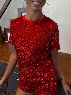 Never Fully Dressed Sequin T-Shirt, Red - view 2, Red