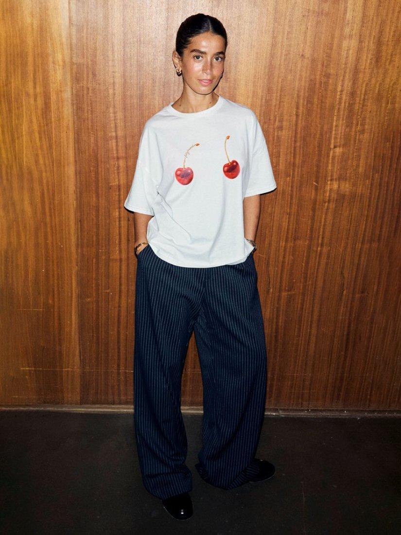 Product image 2 of 5, which shows Never Fully Dressed Cherries Crew Neck T-Shirt, White, XS