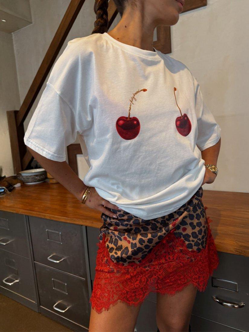 Product image 3 of 5, which shows Never Fully Dressed Cherries Crew Neck T-Shirt, White, XS