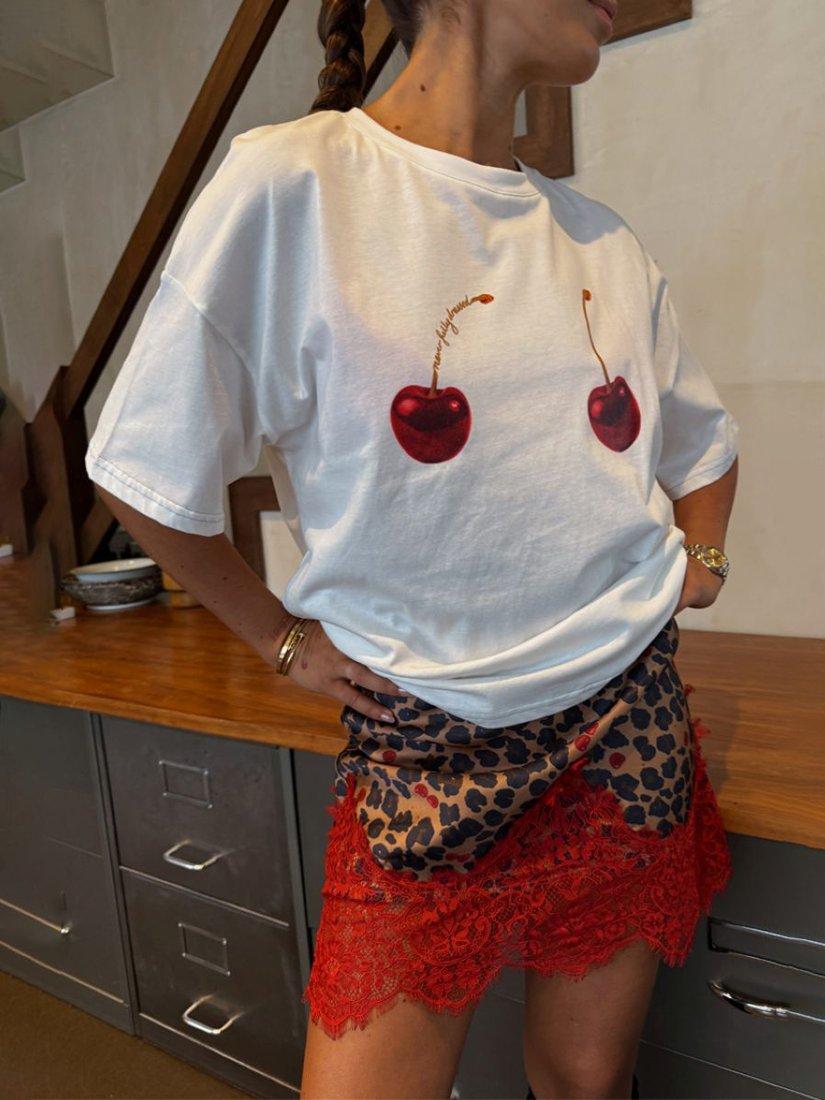 Product image 5 of 5, which shows Never Fully Dressed Cherries Crew Neck T-Shirt, White, XS