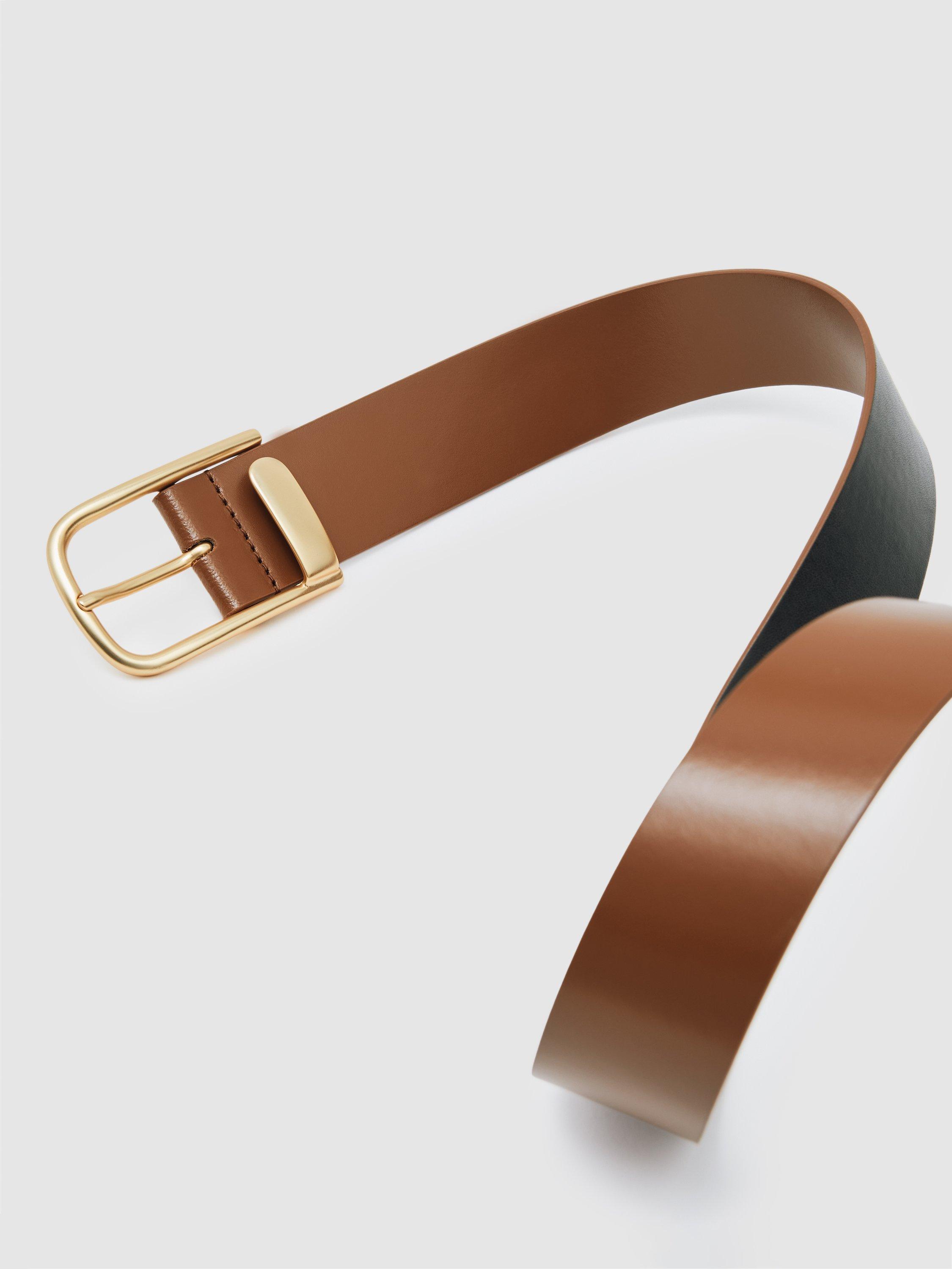 Product image 2 of 5, which shows Reiss Iyla Leather Belt, Tan, XS