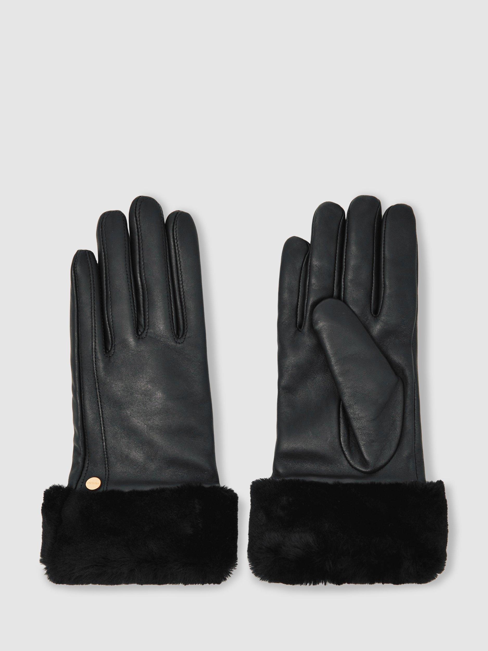Reiss Audrey Pure Leather Gloves, Black