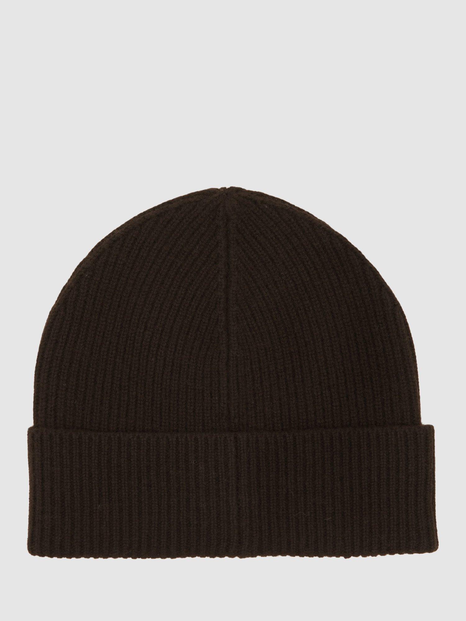Reiss Filipa Wool Blend Beanie Hat, Chocolate