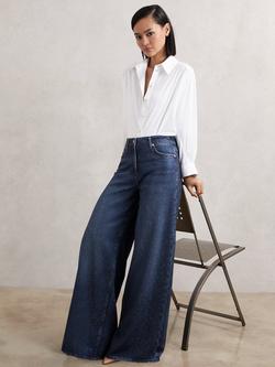 Reiss Mimi Wide Leg Jeans, Dark Blue, Dark Blue