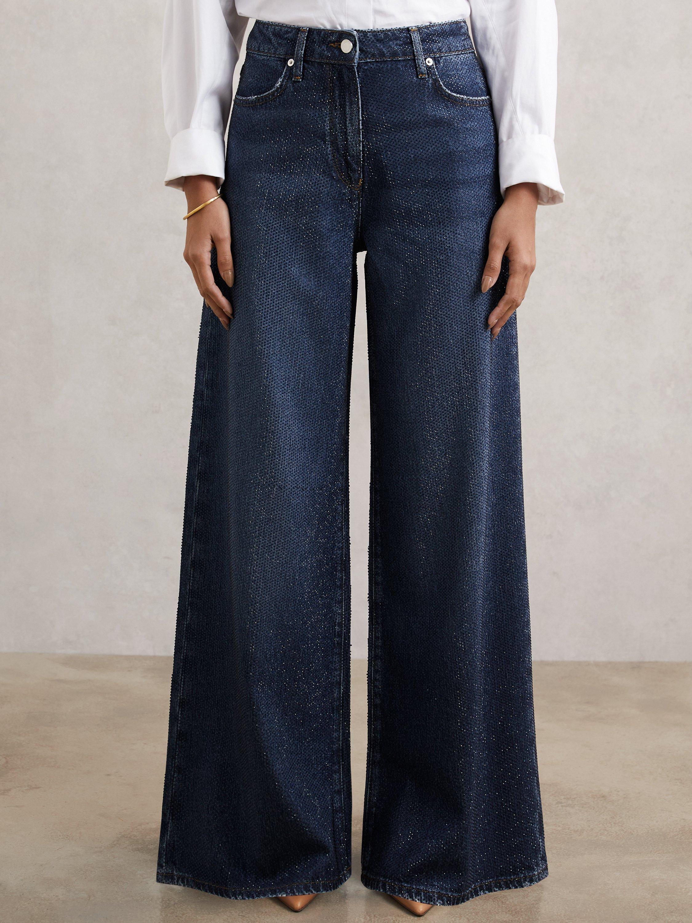 Product image 2 of 5, which shows Reiss Mimi Wide Leg Jeans, Dark Blue, 26R