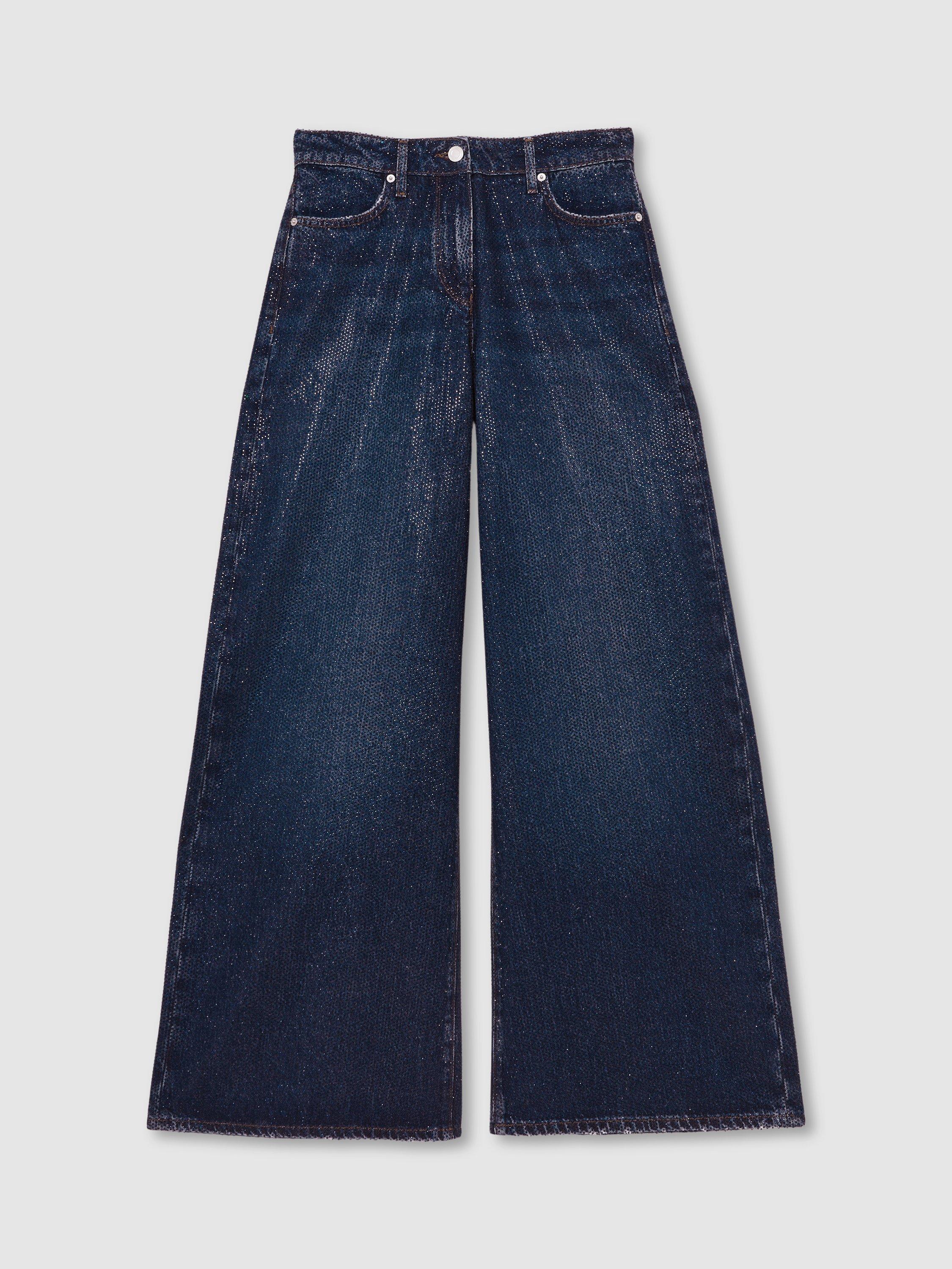 Product image 3 of 5, which shows Reiss Mimi Wide Leg Jeans, Dark Blue, 26R