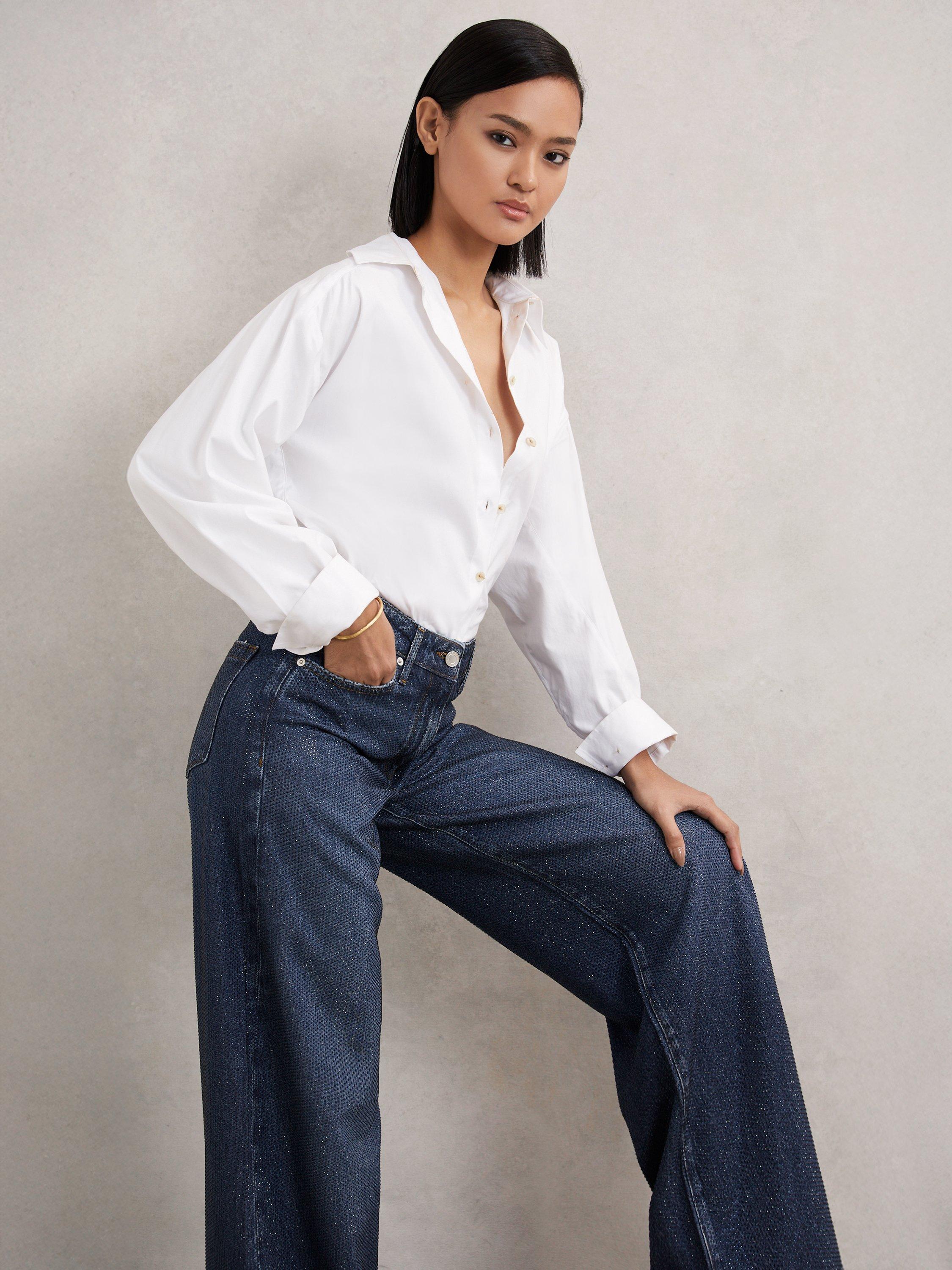 Product image 5 of 5, which shows Reiss Mimi Wide Leg Jeans, Dark Blue, 26R
