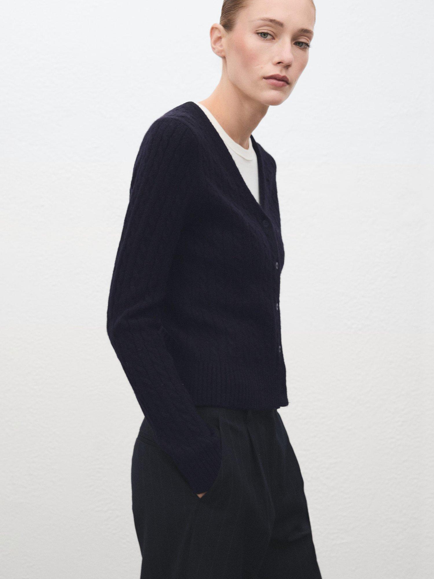 Product image 1 of 9, which shows Mango Marine V-Neck Knit Cardigan, Navy, 5XL