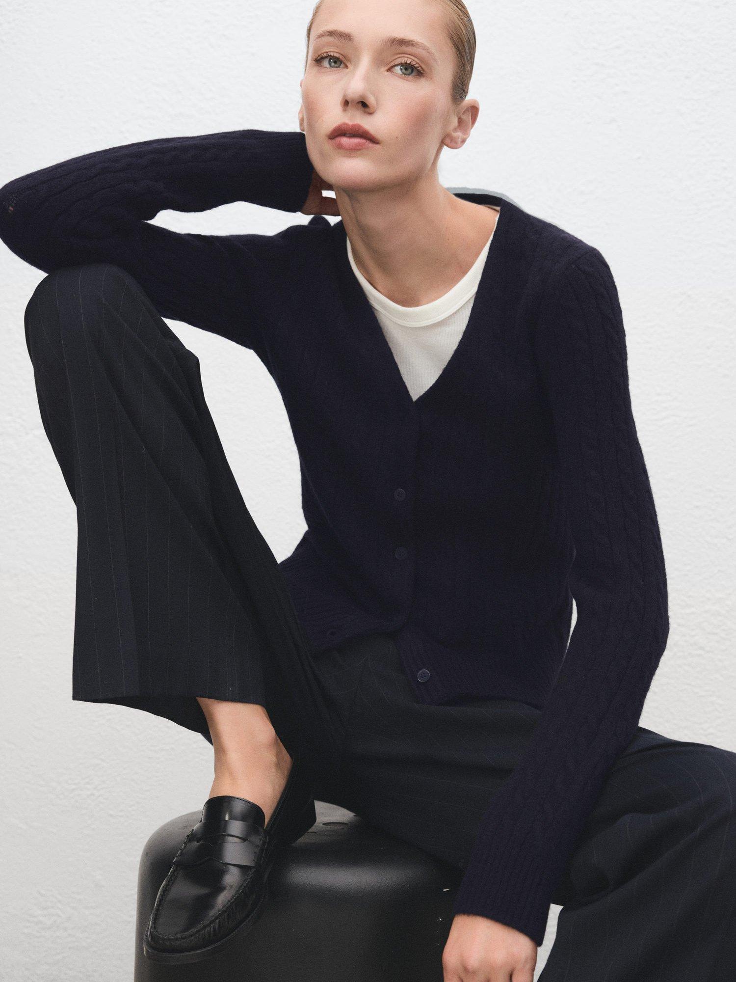 Product image 6 of 9, which shows Mango Marine V-Neck Knit Cardigan, Navy, 5XL