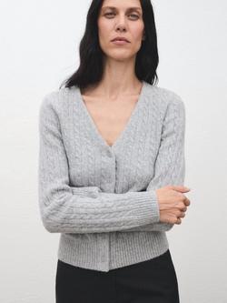 Mango Marine Cable Knit Cardigan, Dark Grey