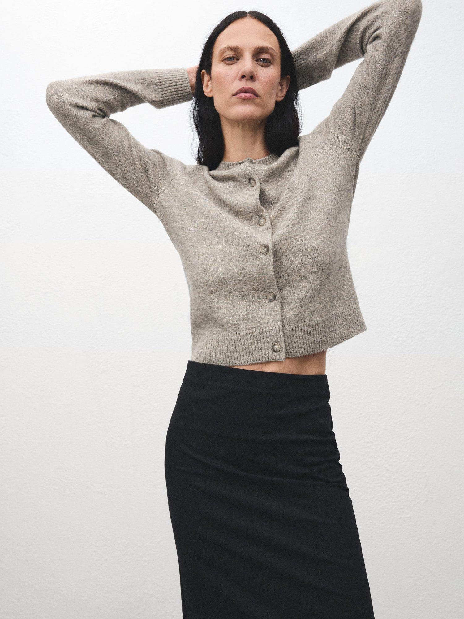 Product image 1 of 7, which shows Mango Nekka Crew Neck Cardigan, Light Grey, L