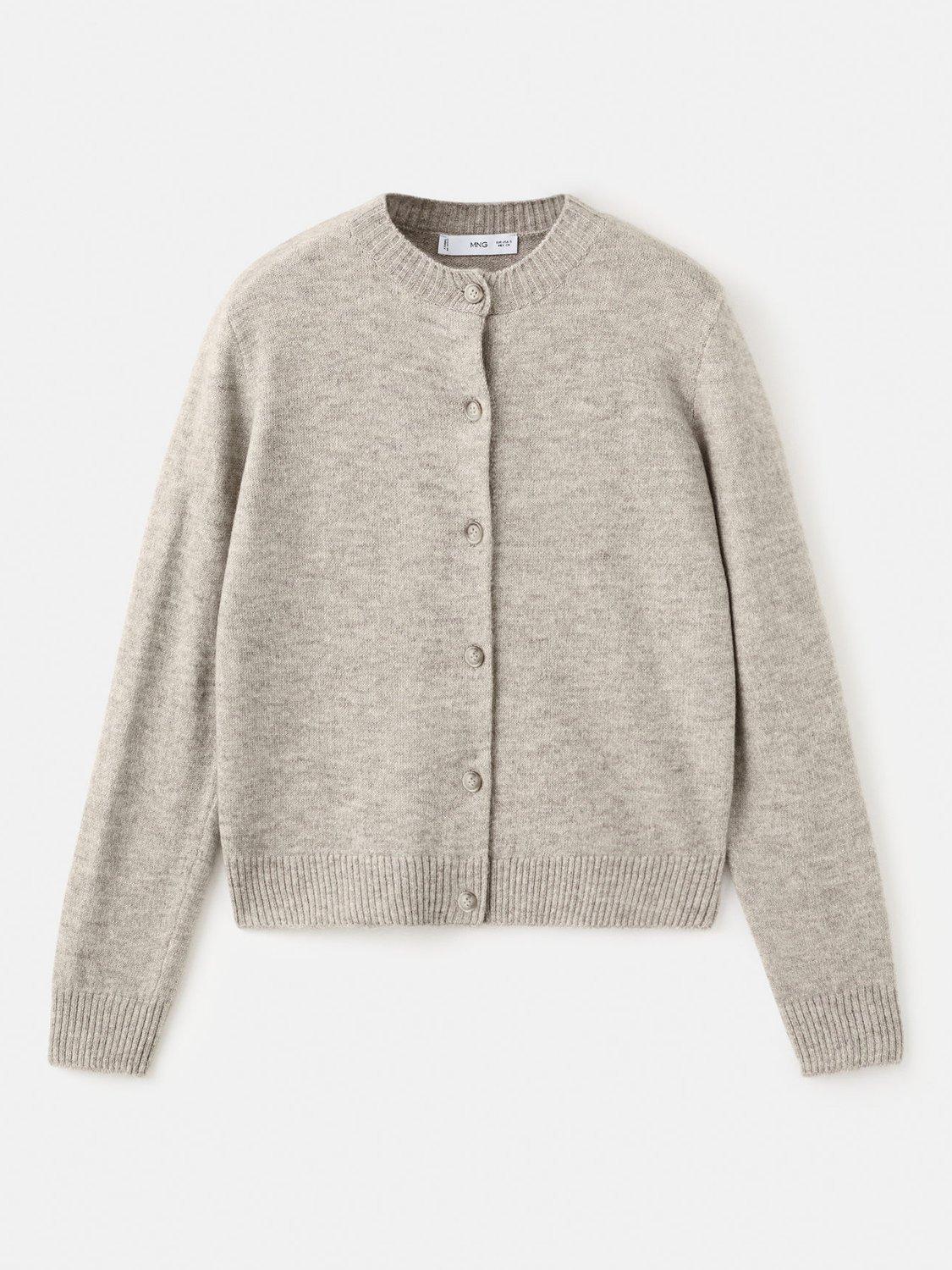 Product image 3 of 7, which shows Mango Nekka Crew Neck Cardigan, Light Grey, L